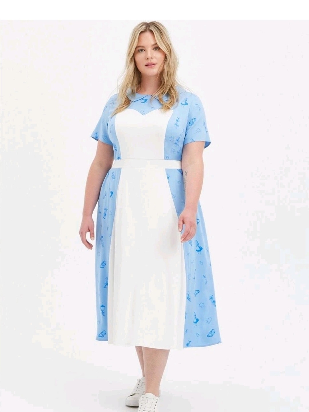 torrid Alice In Wonderland White and Light Blue Panel Midi Dress